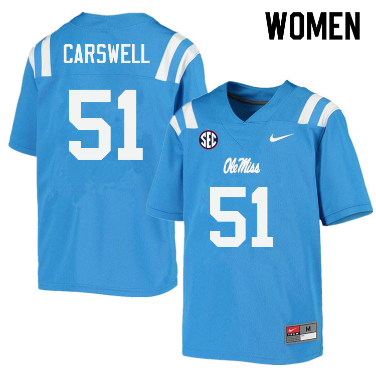 Women #51 Flip Carswell Ole Miss Rebels College Football Jerseys Sale-Power Blue